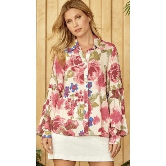 EMILY WONDER NWT Floral Long Sleeve Button Down Top 3X - Picture 1 of 12